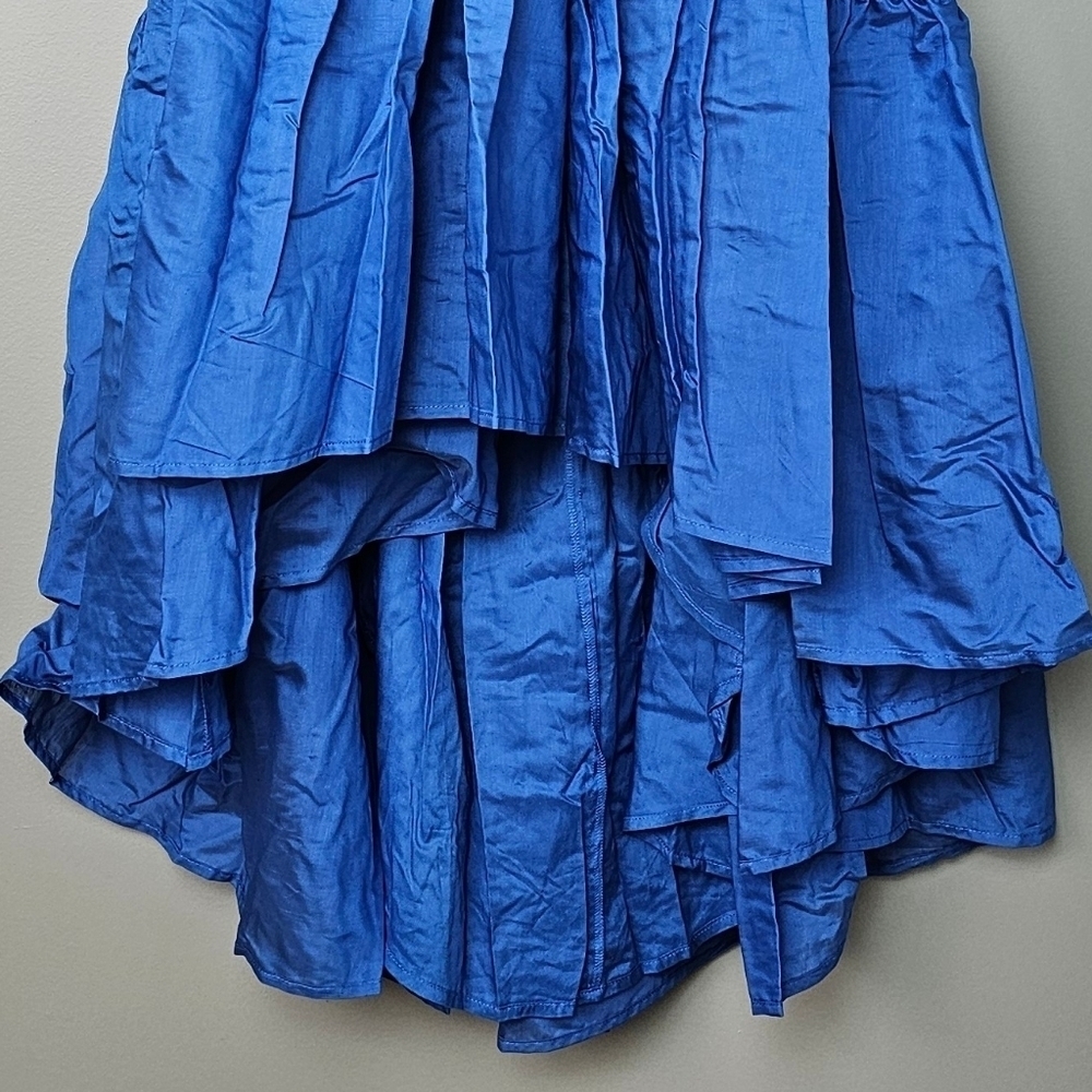 By Anthropologie Women's Off-The-Shoulder Tiered High-Low Midi Dress, Blue, XS - Picture 8 of 16